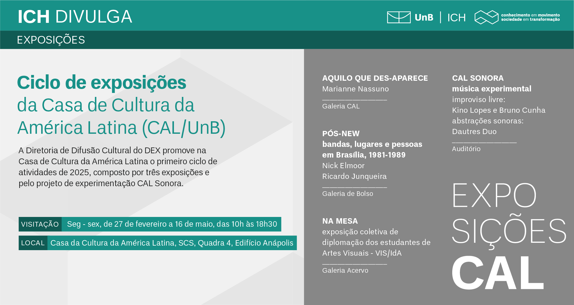 ICH divulga ciclo de exposições da CAL/UnB